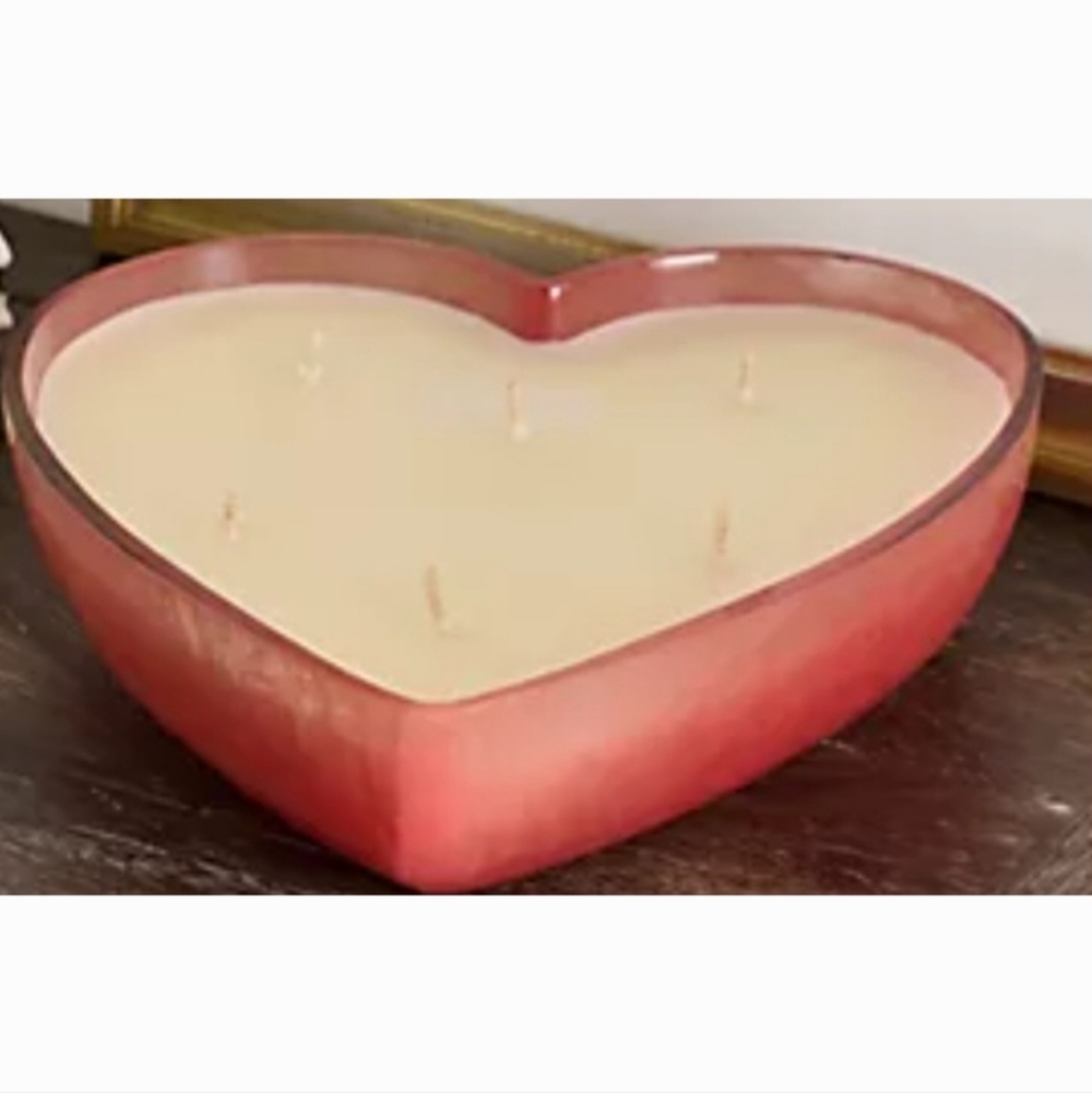 New Heart-Shaped Strawberry Coco Bliss 6 Wick Candle New In Box 9"by9" 28oz